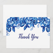 Carte De Remerciements Fleurs d'aquarelle bleue (Devant / Derrière)