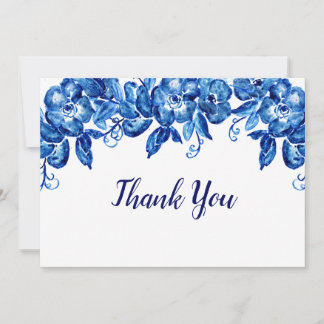 Carte De Remerciements Fleurs d'aquarelle bleue