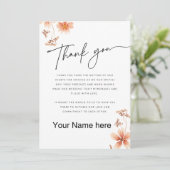 Carte De Remerciements Fleurs d'aquarelle chaude Calligraphie Mariage (Debout devant)