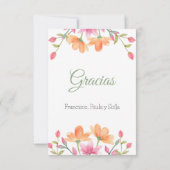 Carte De Remerciements Fleurs d'aquarelle élégantes et mignonnes en espag (Dos)