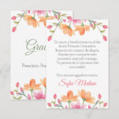 Carte De Remerciements Fleurs d'aquarelle élégantes et mignonnes en espag (Devant / Derrière)