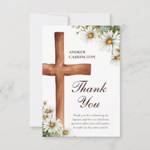Carte De Remerciements Fleurs d'aquarelle et baptême croisé