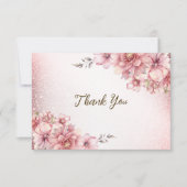 Carte De Remerciements Fleurs d'aquarelle rose fêtards Parties scintillan (Devant)