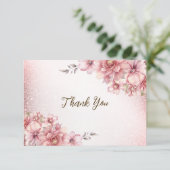 Carte De Remerciements Fleurs d'aquarelle rose fêtards Parties scintillan (Debout devant)