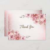 Carte De Remerciements Fleurs d'aquarelle rose fêtards Parties scintillan (Devant / Derrière)