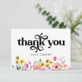 Carte De Remerciements Fleurs d'aquarelle Typographie Plate Remerciements (Debout devant)