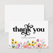 Carte De Remerciements Fleurs d'aquarelle Typographie Plate Remerciements (Devant / Derrière)