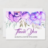 Carte De Remerciements Fleurs d'aquarelle violet accents bleu mariage (Devant)