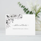 Carte De Remerciements Fleurs d'art à trait main Mariage noir blanc (Debout devant)