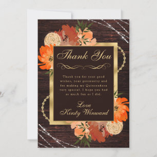 Carte De Remerciements Fleurs d'automne orange brûlé rustiques pour Quinc