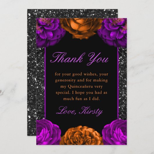 Carte De Remerciements Fleurs d'automne orange et violet Halloween Quince (Devant / Derrière)