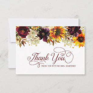 Carte De Remerciements Fleurs d'automne Tournesol Rose Shower de mariage