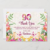 Carte De Remerciements Fleurs de 90 ans - Linge de papillon 90e anniversa (Devant)