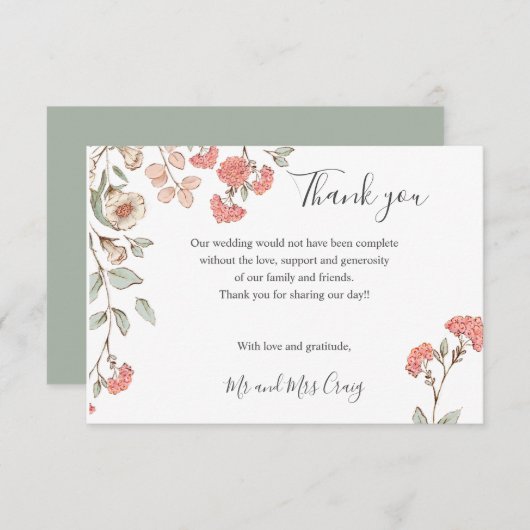 Carte De Remerciements Fleurs de blush en bouquet Mariage remerciements (Devant / Derrière)