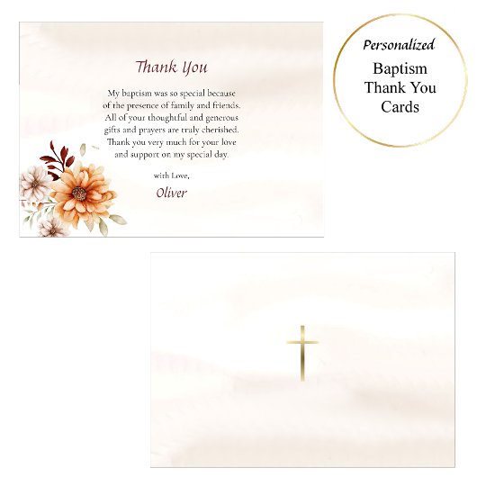 Carte De Remerciements Fleurs de Boho Vin et Crème Baptême orthodoxe