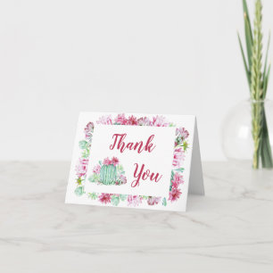 Carte De Remerciements Fleurs de cactus roses Succulents Mariage d'aquare