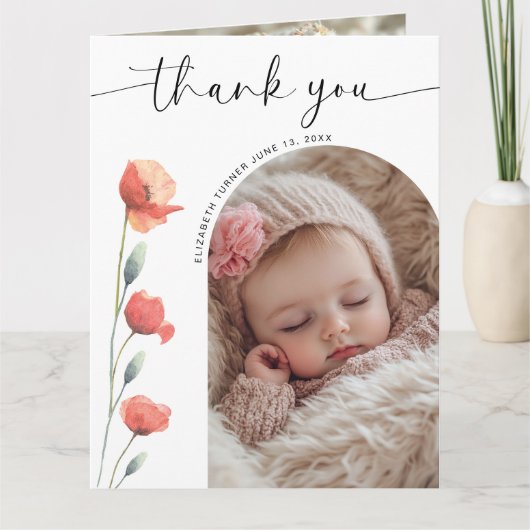 Carte De Remerciements Fleurs de cadre d'arc de script moderne (Devant)