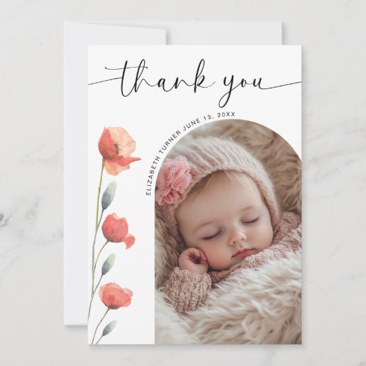 Carte De Remerciements Fleurs de cadre d'arc de script moderne (Devant)