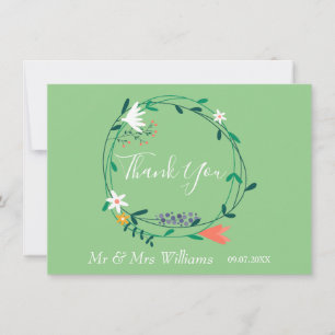 Carte De Remerciements Fleurs de campagne Guirlande Feuillage Remerciemen