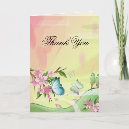 Carte De Remerciements Fleurs de cerisier à l'aquarelle Papillons (Devant)
