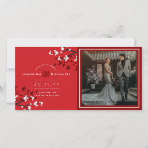 Carte De Remerciements Fleurs de cerisier 'Xie Xie' Photo de mariage chin