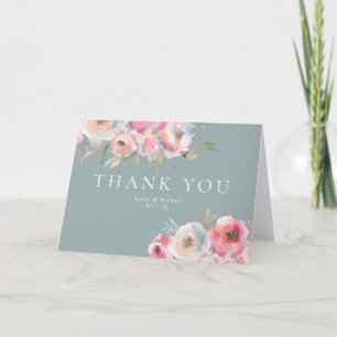 Carte De Remerciements Fleurs de chalet romantiques Sage Bleu