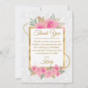 Carte De Remerciements Fleurs de citrouille rose aquarelle Anniversaire f