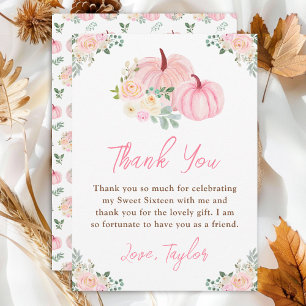 Carte De Remerciements Fleurs de citrouilles roses pour un sweet sixteen