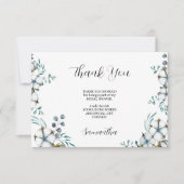 Carte De Remerciements Fleurs de coton bleu marine et eucalyptus Shower d (Devant)