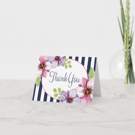 Carte De Remerciements Fleurs de couleur pourpre aquarelle remerciements (Devant)