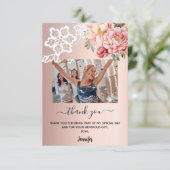 Carte De Remerciements Fleurs de dentelle rose or rose (Debout devant)