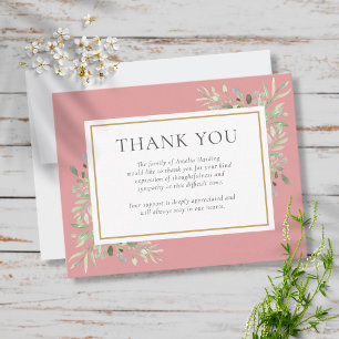 Carte De Remerciements Fleurs de deuil Rose Poussiéreuse Mémorial