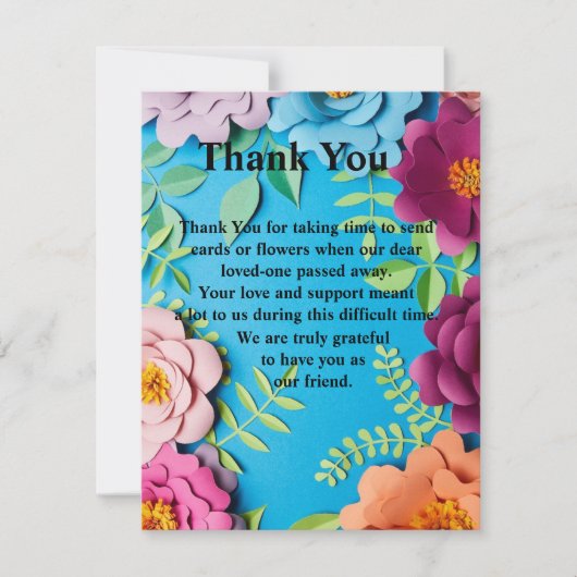 Carte De Remerciements Fleurs de deuil simplement élégantes  (Devant)