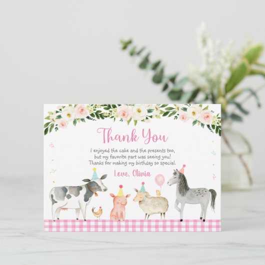 Carte De Remerciements Fleurs de ferme rose rustique pour anniversaire (Debout devant)