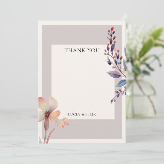 Carte De Remerciements Fleurs de feuilles bleues aquarelles classiques Ma (Debout devant)