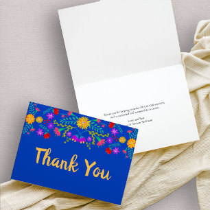 Carte De Remerciements Fleurs de Fiesta Mexicaine Bleu Royal