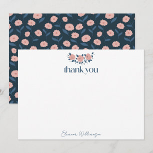 Carte De Remerciements Fleurs de Jardin Rose Navy Fête de Mariage Personn