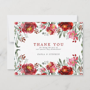 Carte De Remerciements Fleurs de jardin rouge profond
