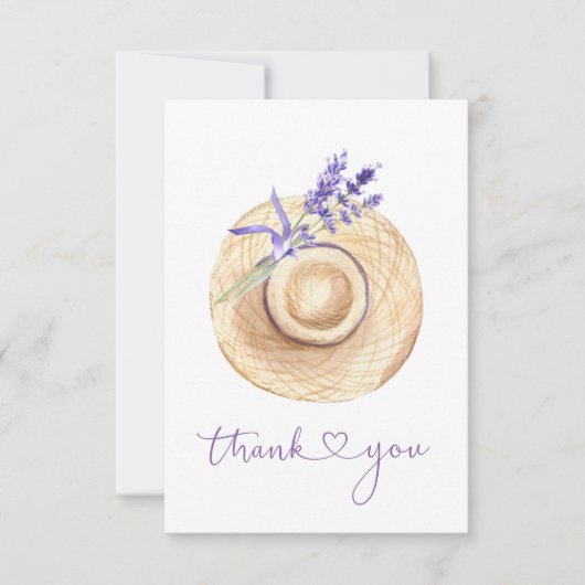 Carte De Remerciements Fleurs de lavande violettes Chapeau de paille Cart (Devant)