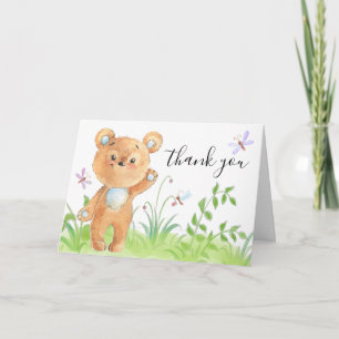 Carte De Remerciements Fleurs de libellules d'aquarelle de l'ours en pelu