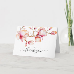Carte De Remerciements Fleurs de Magnolia rose Aquarelle