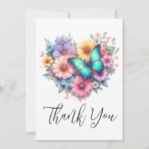 Carte De Remerciements Fleurs de marguerite avec un beau papillon