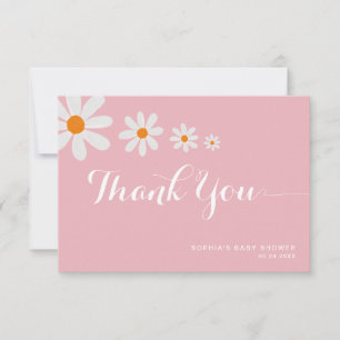 Carte De Remerciements Fleurs de marguerite rose minimaliste Baby Shower