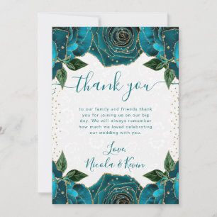 Carte De Remerciements Fleurs de mariage à l'aquarelle sarcelle et or