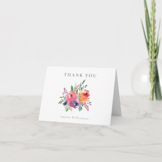Carte De Remerciements Fleurs de mariage aquarelle colorée pliée (Devant)