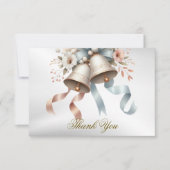 Carte De Remerciements Fleurs de mariage cloches Rubans bleu rose Beau (Devant)