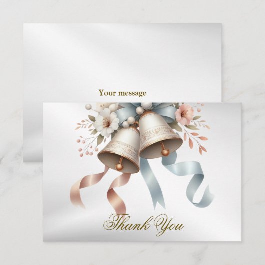 Carte De Remerciements Fleurs de mariage cloches Rubans bleu rose Beau (Devant / Derrière)