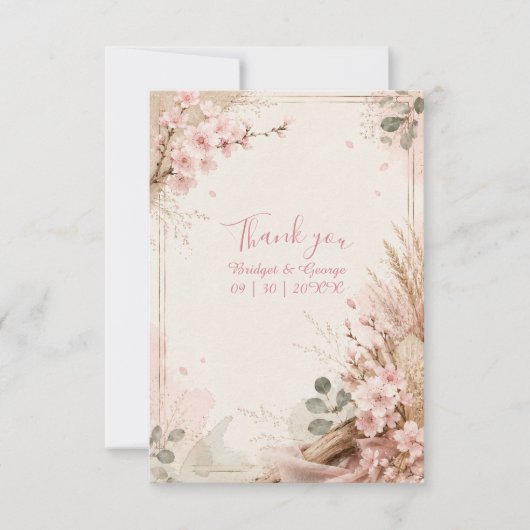 Carte De Remerciements Fleurs de mariage rustiques Boho Sakura (Devant)