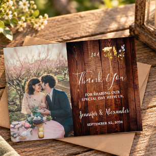 Carte De Remerciements Fleurs de monogramme de photo de mariage à l'aquar