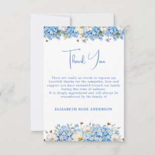 Carte De Remerciements Fleurs de Ne M'oubliez Pas Bleues Mémorial Funérai